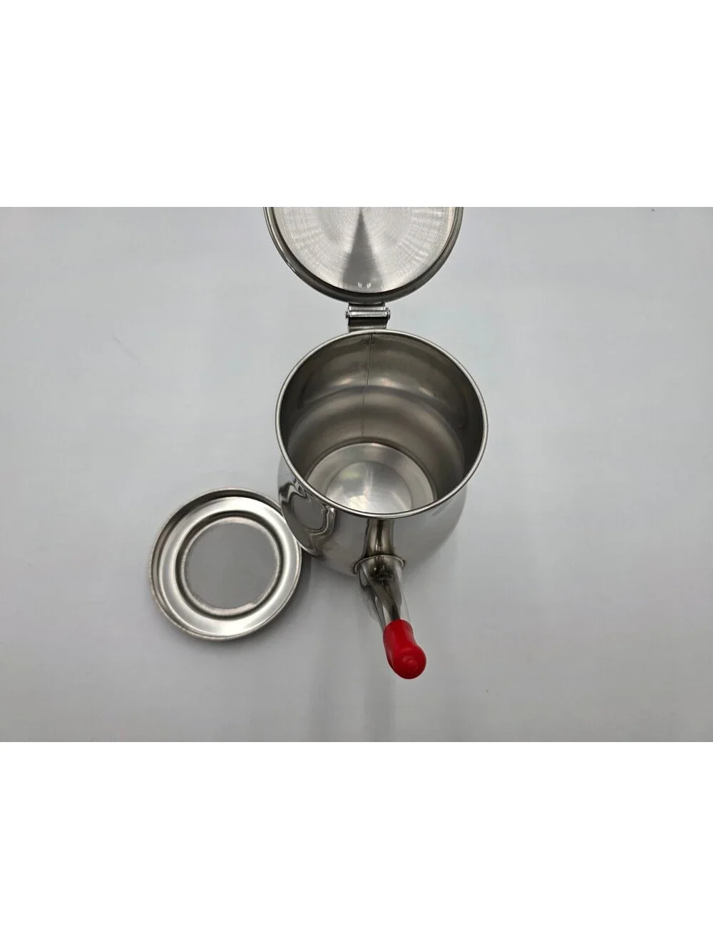Stainless Steel Teapot with Red Spout Cover and Lid Strainer